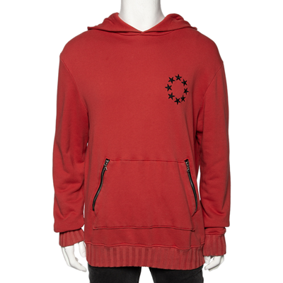 Pre-owned Amiri Orange Star Circle Embroidered Cotton Hoodie L