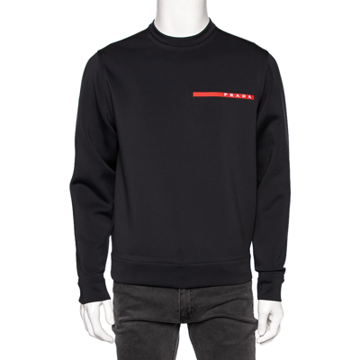 Pre-owned Prada Black Technical Jersey Logo Detail Long Sleeve Sweatshirt M