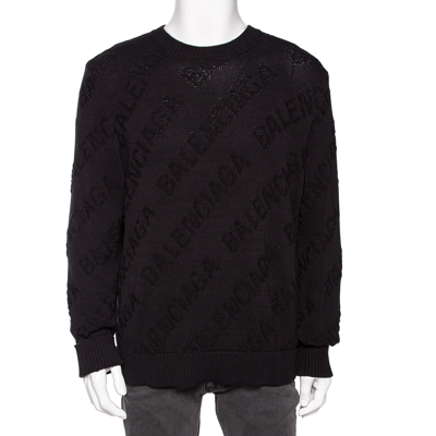 Pre-owned Balenciaga Black Logo Jacquard Cotton Oversized Jumper M