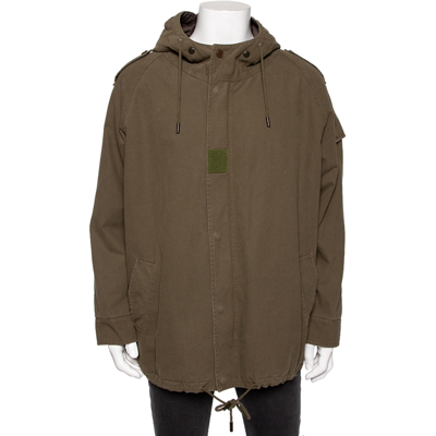 Pre-owned Saint Laurent Olive Green Cotton Hooded Parka Jacket M