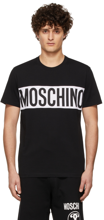 Moschino Black Logo Panel T-shirt In A2555 Fantasy Print