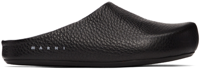 Marni Textured-leather Clog Slippers In Black