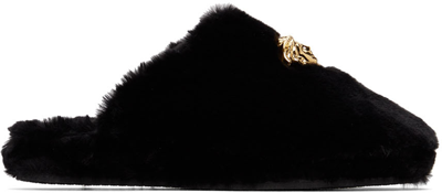 Versace Black 'la Medusa' Slippers In Z1008 Black