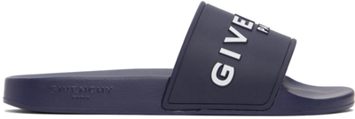 Givenchy Black Slide Slippers With Logo In Blue