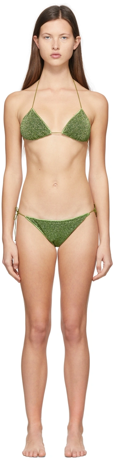 Oseree Lumiere Crystal Lace Microkini Bikini Set In Green