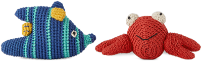 Ware Of The Dog Red & Blue Crab & Fish Dog Toy Set In Multi