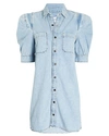 Frame Rosette Puff Sleeve Denim Shirt Dress In Denim-lt