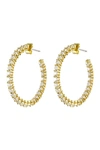 Cz By Kenneth Jay Lane 18k Yellow Gold Plated Round Cz Inside-out Hoop Earrings In Clear/gold