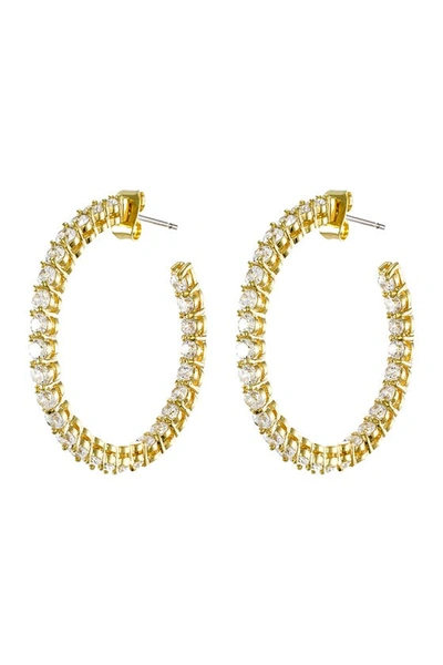 Cz By Kenneth Jay Lane 18k Yellow Gold Plated Round Cz Inside-out Hoop Earrings In Clear/gold