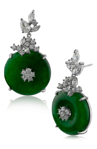 Cz By Kenneth Jay Lane Multi Cz Cluster & Jane Dangle Earrings In Emerald/ Silver