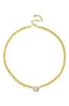 Cz By Kenneth Jay Lane Cz Oval Curb Chain Choker Necklace In Clear/ Gold