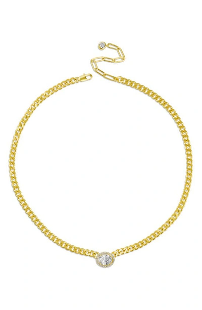 Cz By Kenneth Jay Lane Cz Oval Curb Chain Choker Necklace In Clear/ Gold