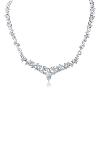 Cz By Kenneth Jay Lane Round & Pear Cz Collar Necklace In Clear/ Silver
