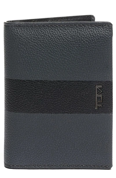 Tumi Leather L-fold Wallet In Grey/ Black Stripe