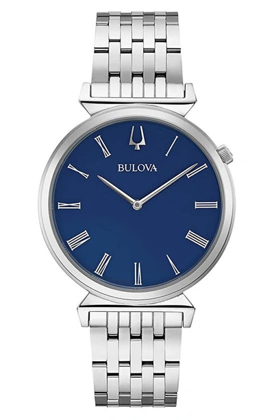 Bulova Regatta Blue Dial Roman Numerals Heritage Watch, 38mm In Silver-tone