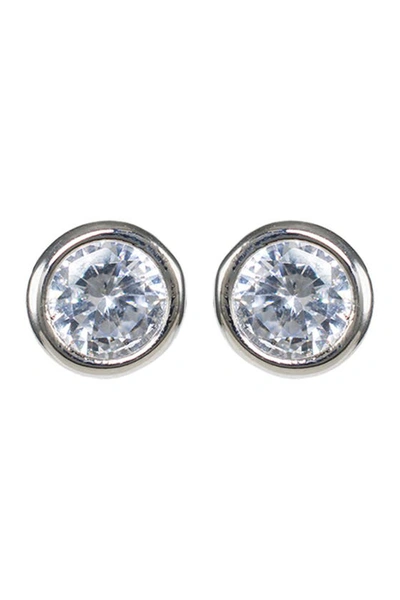 Cz By Kenneth Jay Lane Bezel Cz Stud Earrings In Clear/silver