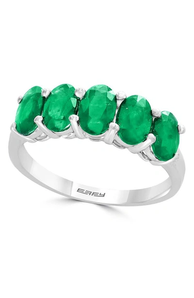 Effy Sterling Silver Natural Oval Cut Emerald Ring In Green
