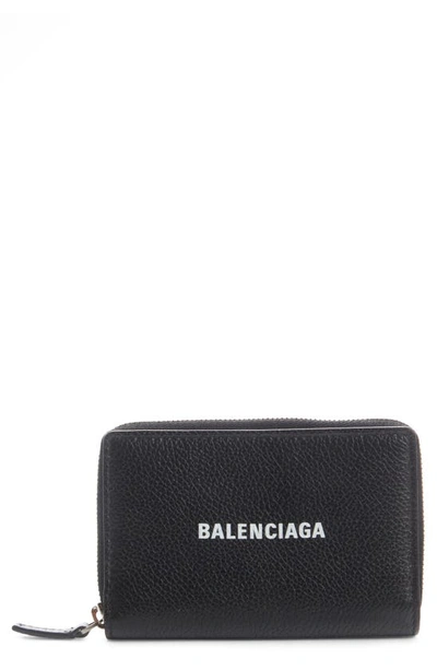 Balenciaga Classic Zip Around Leather Card Case In Black/ White