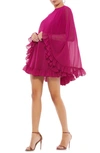 MAC DUGGAL RUFFLE LONG SLEEVE CHIFFON TRAPEZE MINIDRESS