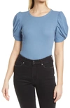 1.state Puff Sleeve Rib Knit T-shirt In Porcelain Blue