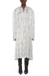 BALENCIAGA THUMBNAIL PRINT OVERSIZE TECHNICAL SATIN LONG SLEEVE MIDI DRESS