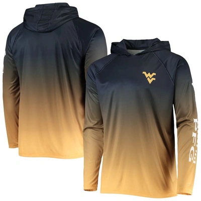 Columbia Men's Navy West Virginia Mountaineers Terminal Tackle Omni-shade Upf 50 Long Sleeve Hooded T-shirt