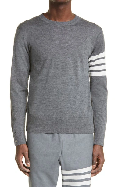 Thom Browne Classic Merino Crewneck Sweater In Grey