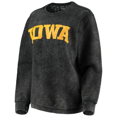 Pressbox Women's Black Iowa Hawkeyes Comfy Cord Vintage-like Wash Basic Arch Pullover Sweatshirt