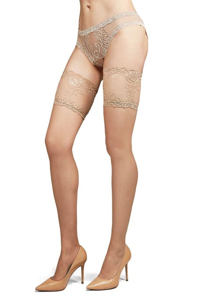 Natori Feathers Escape Back-seam Thigh Highs Stockings In Nude