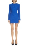 Balmain Buttoned-shoulder Tweed Mini Dress In 6af Bleu Gitane