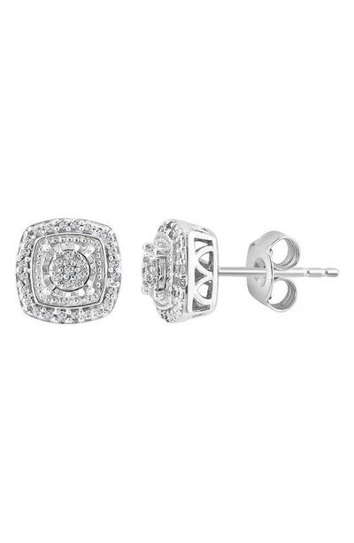 Effy Sterling Silver Pavé Diamond Cushion Stud Earrings In White