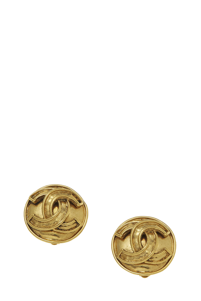 Pre-owned Chanel Gold Border 'cc' Round Earrings