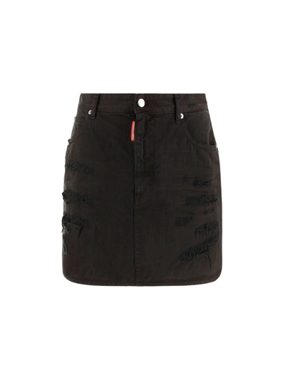 Dsquared2 Icon Logo-print Denim Skirt In Black