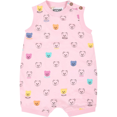 Moschino Pink Romper For Baby Girl With Teddy Bears