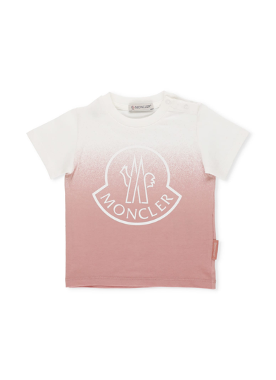 Moncler Babies' Cotton T-shirt With Faded Logo In Pink