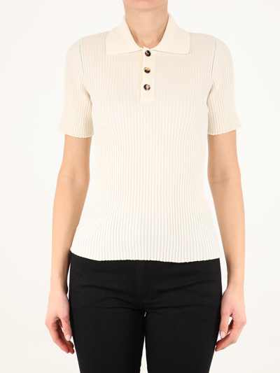 Bottega Veneta Ribbed-knit Linen-blend Polo Shirt In White