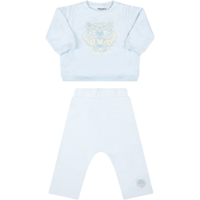 Kenzo Light-blue Tracksuit For Baby Boy With Tiger In Light Blue