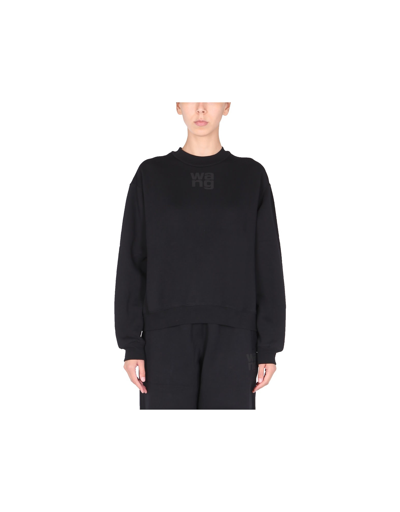 Alexander Wang Relaxed Fit Crew Sweatshirt With Puff Paint Logo In Black