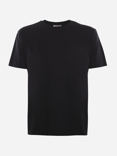 Valentino Cotton T-shirt With Tone-on-tone Logo Print In Black