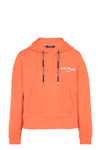 Balmain Flocked Logo Cotton Crop Hoodie In Orange