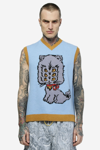 Brain Dead Kitty Cat Sweater Vest In Cyan