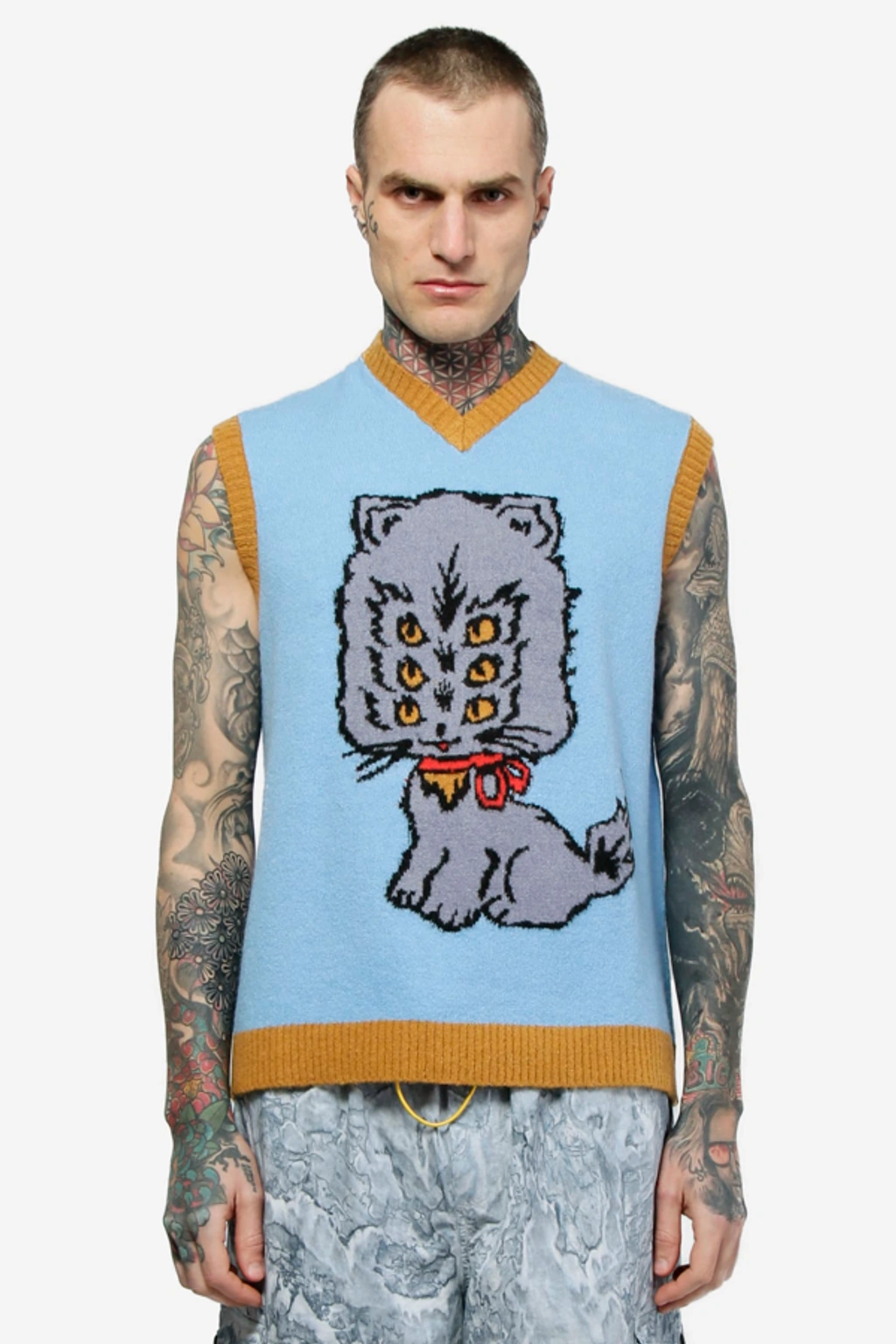 Brain Dead Kitty Cat Sweater Vest In Light Blue | ModeSens