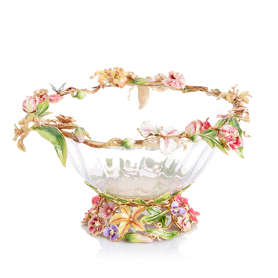 Jay Strongwater Dutch Floral Glass Bowl In Clear Multi