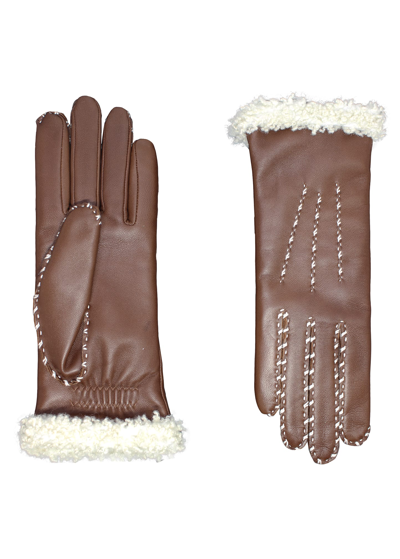 Agnelle Leather Gloves Shearling Cuff In Brown