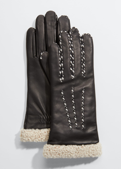 Agnelle Leather Gloves Shearling Cuff In Tempete