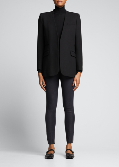 Sprwmn High-waist Leather Ankle Leggings In Navy