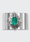 YUTAI REVIVE RING WITH EMERALD AND DIAMONDS ON PLATINUM 12.5MM THICK PLATE BAND