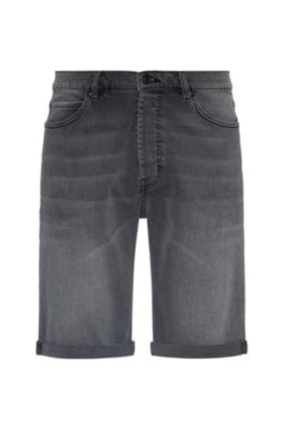 Hugo Tapered-fit Shorts In Gray Stretch Denim- Dark Grey Men's Jeans Size 30