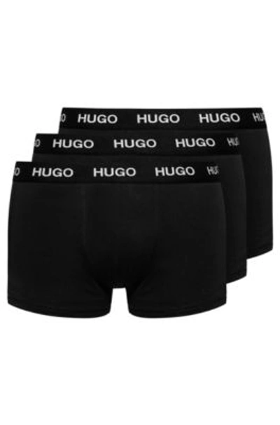 Hugo Three Pack Of Stretch Jersey Trunks With Logo Waistbands In Black