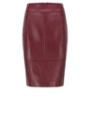 Hugo Boss Pencil Skirt In Leather With Feature Seaming In Dark Red